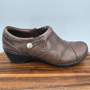 Clarks Shoes Women's 9 M Brown Leather Channing Ann Comfort Slip On Loafers